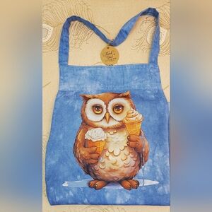 Cute Owl Ice Cream Tie-Dye Blue White Style Fun Kitchen Apron Custom Hand-dyed